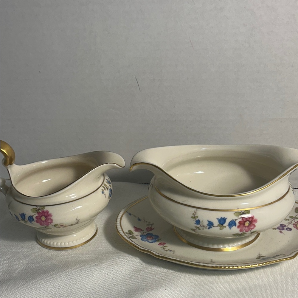 Vintage Floral Cream and Sugar Set with Gravy boat